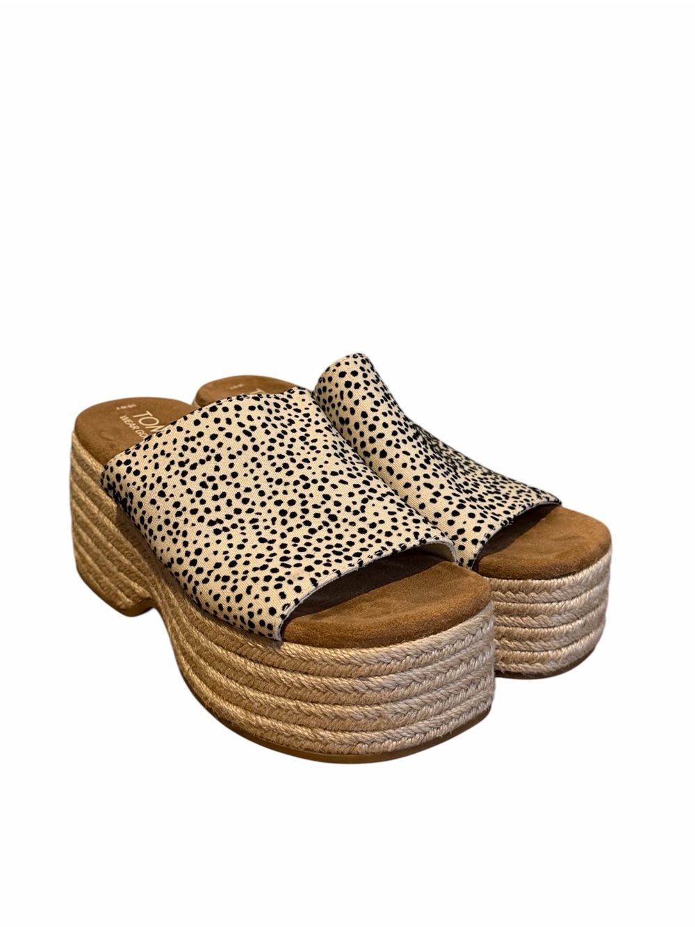 Tom’s Platform Slide Sandals in Cream with Black Spot Print Laila Mule Platform